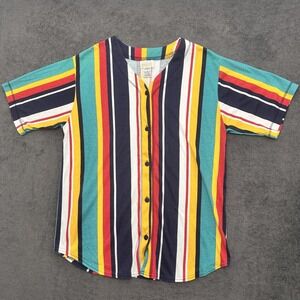 vintage 90s shirt jersey baseball men's size medium buttons tee striped colored